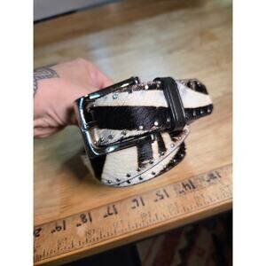 Nine West Genuine Cowhide Leather Belt Black White Studded Small 36"